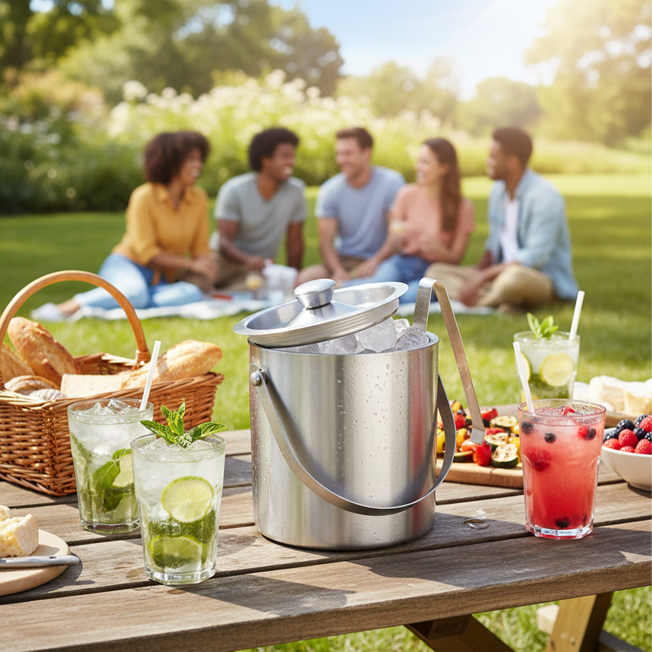 relaxdays Eiseimer Eisbehälter mit Eiszange für 1,5 L