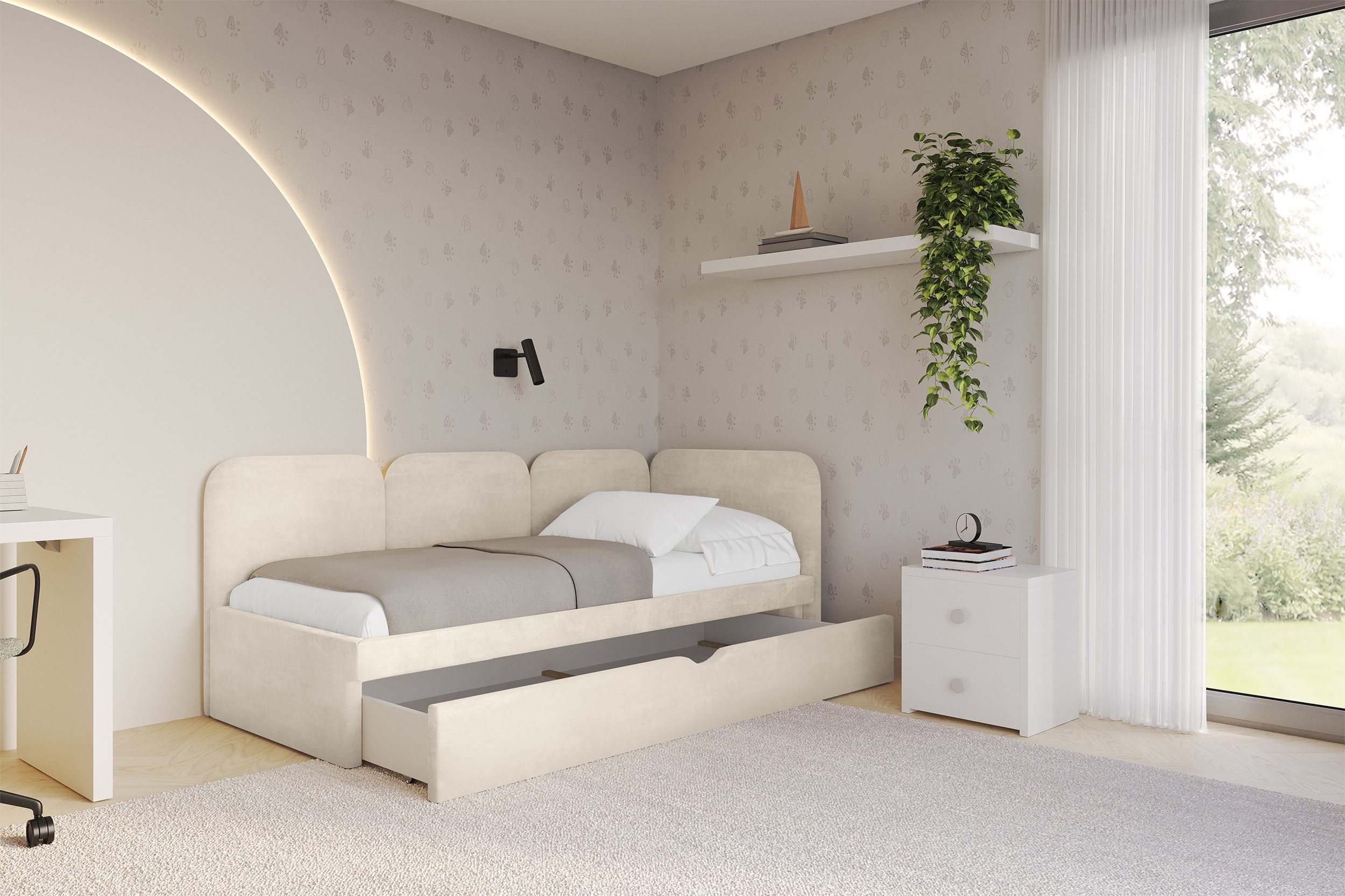 ALTDECOR Jugendbett ALVY (Jugendbett mit Bettkasten und Lattenrost, Polsterbett ohne Matratze), Einzelbett mit Stauraum, Bett mit Kopfteil