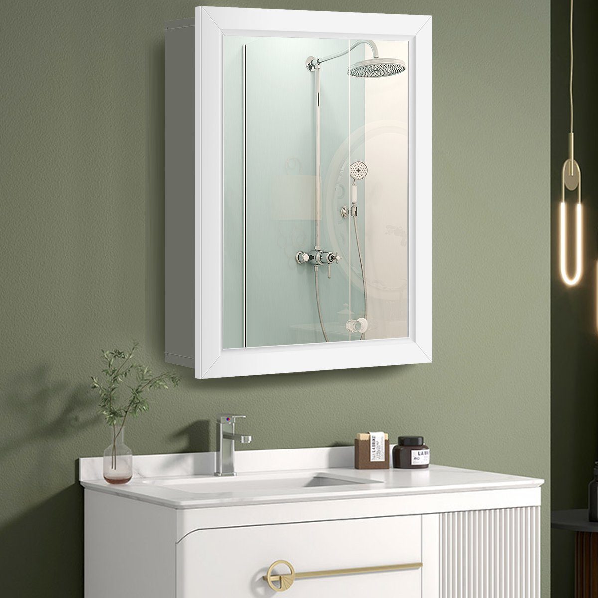 mit Weiß Badezimmerspiegelschrank 50x16x66cm Spiegel&Einzeltür, COSTWAY