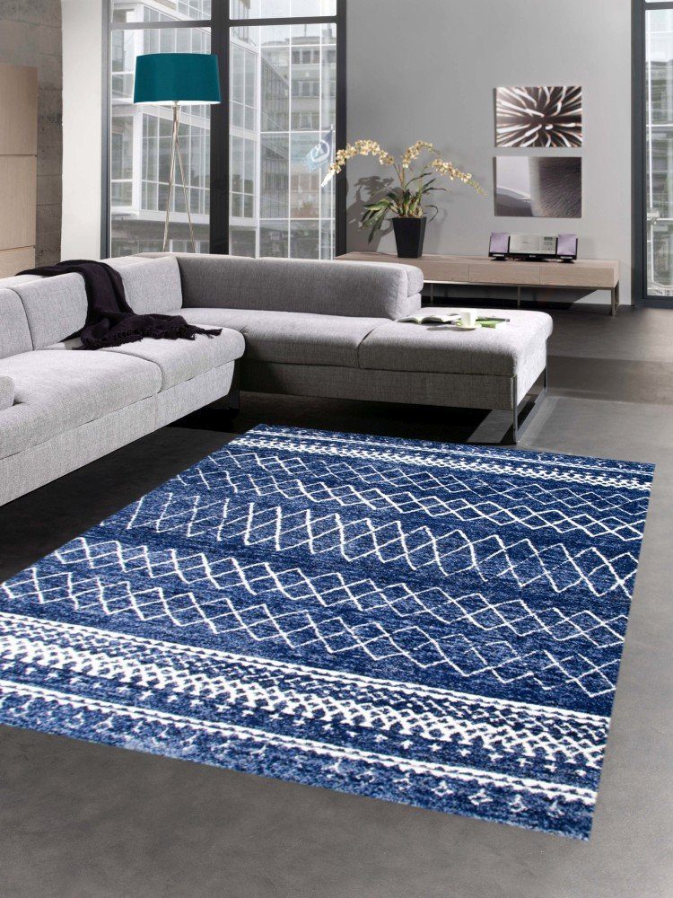 Carpetia Teppich Designer Teppich Wohnzimmerteppich modern blau creme, rechteckig, Höhe: 15 mm