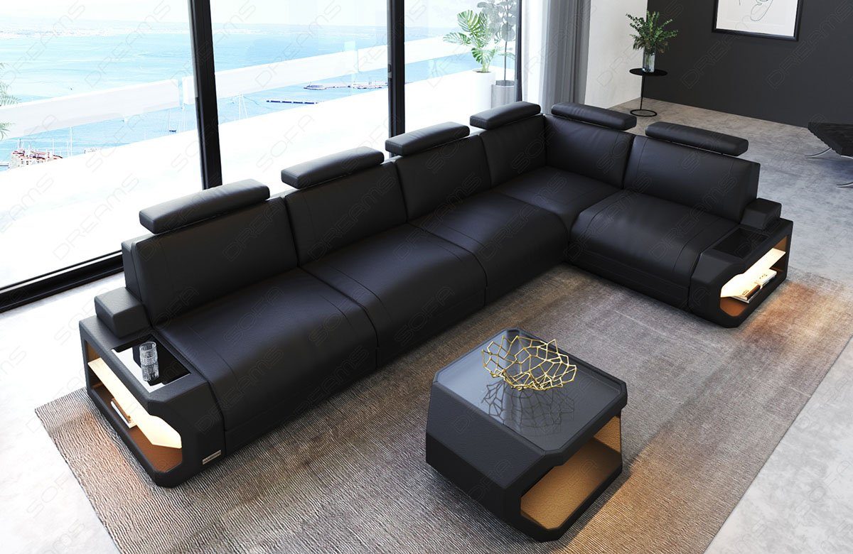 Sofa Dreams Ecksofa Leder Sofa Couch Siena L Form lang Ledercouch, L-Form Ledersofa mit LED-Beleuchtung