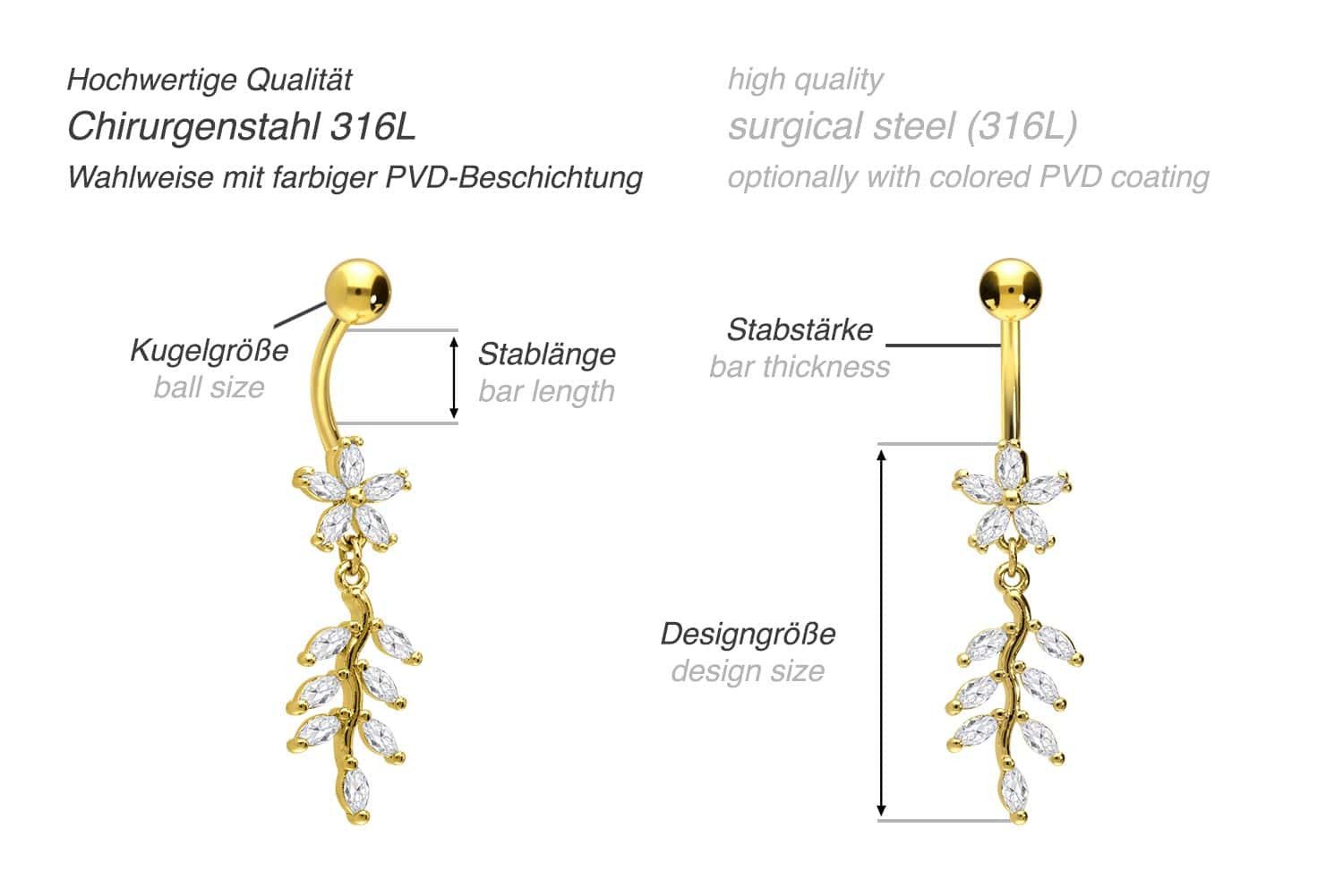 PIERCINGLINE Bauchnabelpiercing Chirurgenstahl Bananabell KRISTALLBLUME + KRISTALLRANKE (Bananabells, 1-tlg)