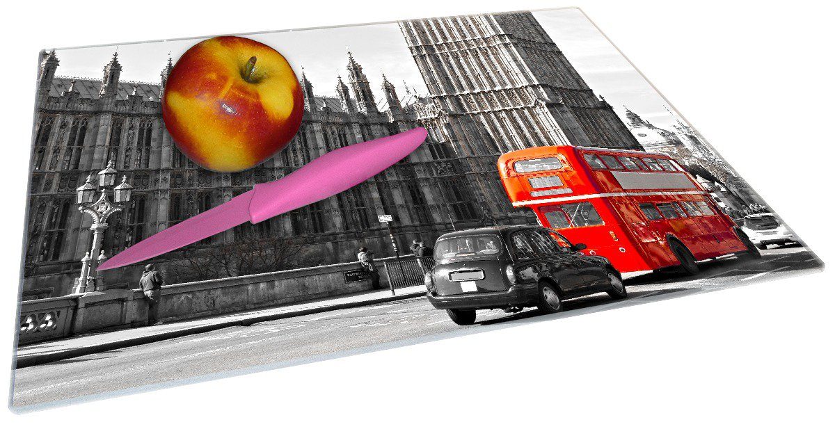 (inkl. 30x40cm 1-St), London Wallario Gummifüße Red 4mm, ESG-Sicherheitsglas, Bus, Schneidebrett rutschfester