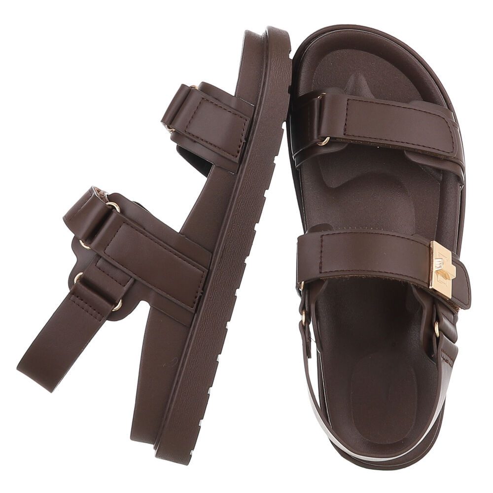 Ital-Design Damen Ballerina mit Zierdetail und spitzer Form Riemchensandalette (92078718) Flach Plateausandaletten in Braun