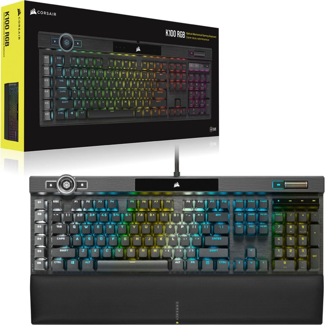 Corsair K100 RGB Optisch-Mechanische Gaming Tastatur QWERTZ Gaming-Tastatur  (RGB Beleuchtung, PBT-Double-Shot-Tastenklappen)