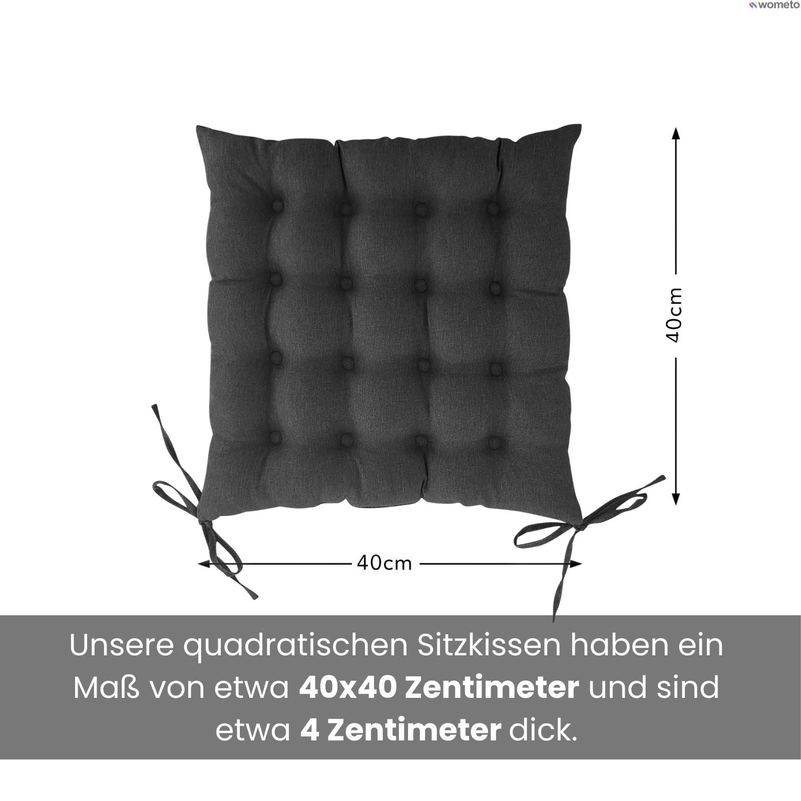 wometo Stuhlkissen Prime 40x40, OEKO-TEX®, Sitzkissen mit Steppung & Bändern – Bild 2 von 5