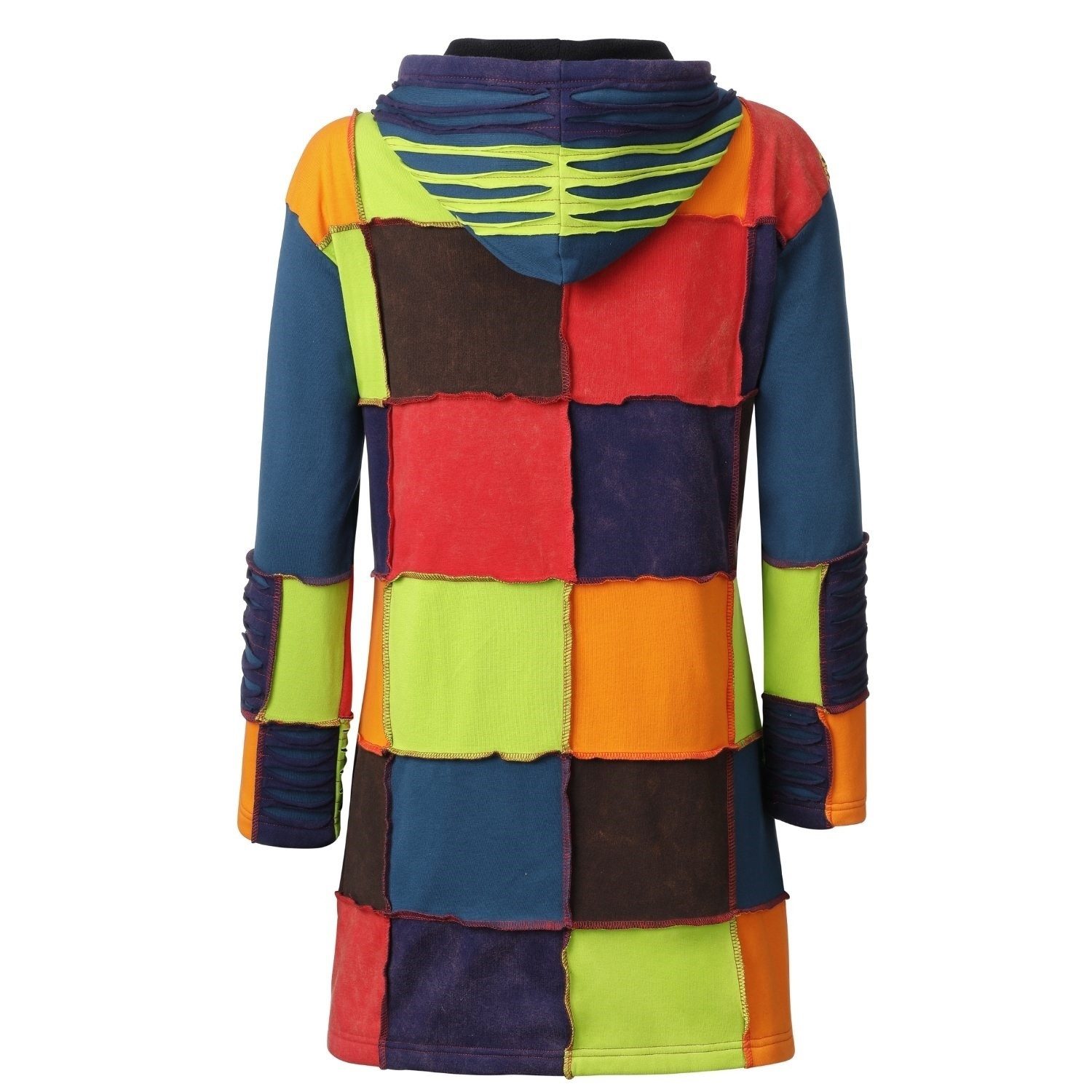 ankerglut Funktionsjacke Ankerglut Stern Damen Patchwork Mantel / Long Jacke + Große Größen Warme Patchworkjacke mit Fleecefutter und Kapuze