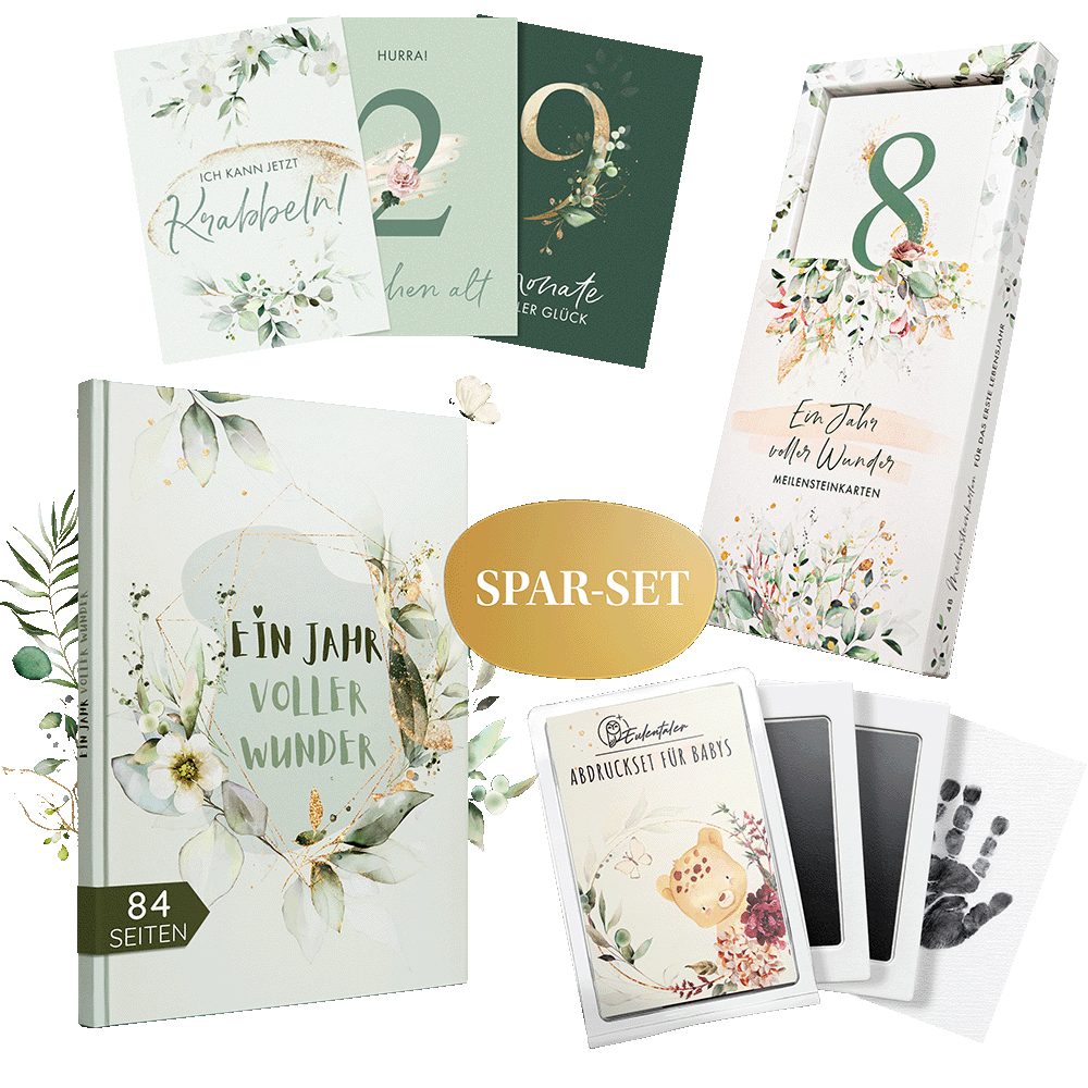 Eulentaler Tagebuch I Babyalbum Sparset I Mein erstes Jahr I Die Geschenkidee I, Erinnerungsbuch, Meilensteinkarten & Baby Abdruckset
