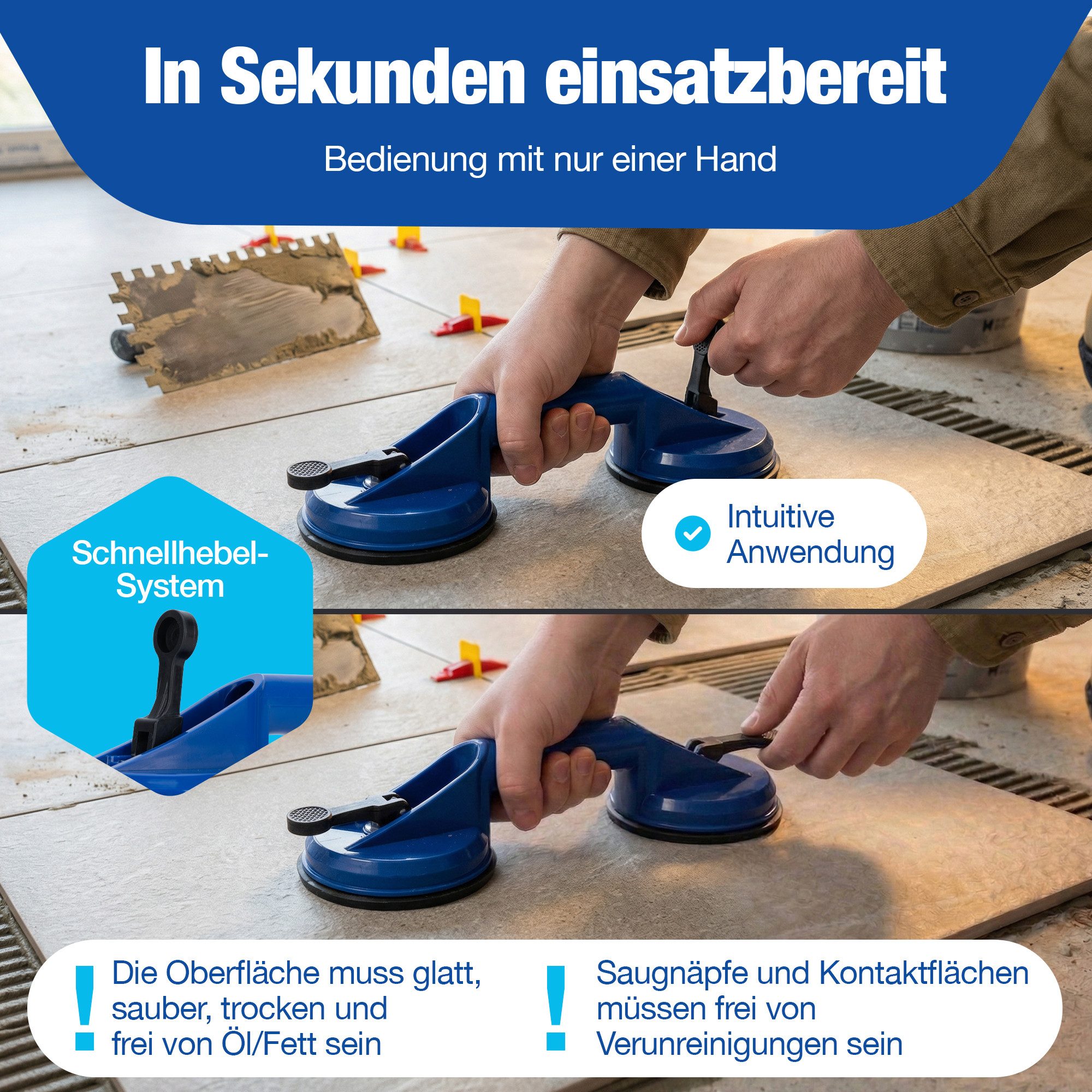NTG Nutzfahrzeug Technik GmbH Doppelsaugheber Glasheber 2er Set – 60kg Traglast – Profi Vakuum-Saugheber, max. 60 kg Traglast, Öffnungsweite max. 11.8 cm, 2-tlg.], 118 mm Saugteller