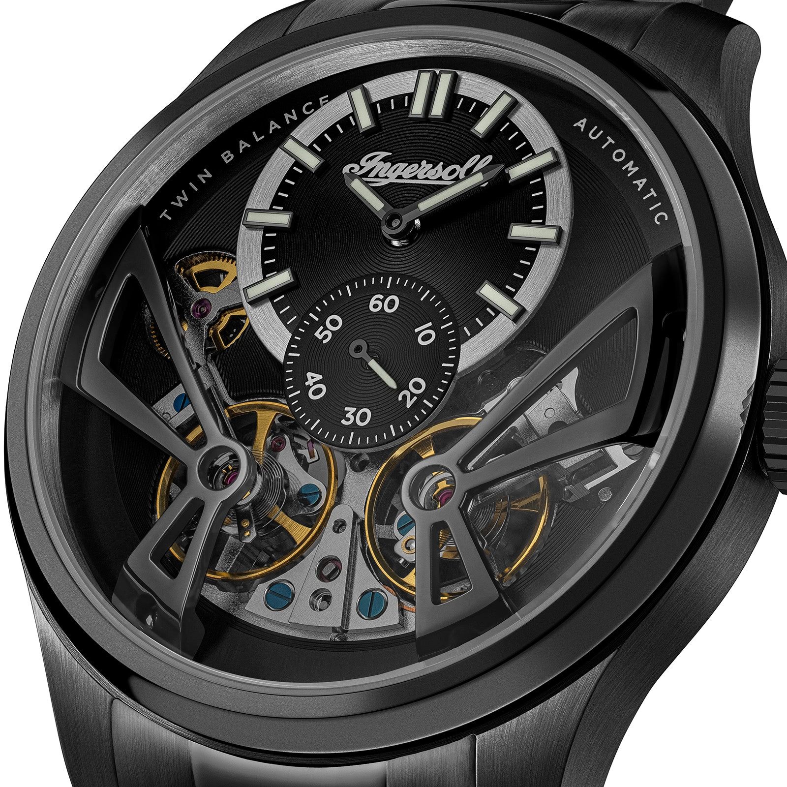 Ingersoll Automatikuhr Ingersoll Herrenuhr Edelstahl schwarz, (Analoguhr), Herren Armbanduhr rund, Edelstahlarmband schwarz, Sport