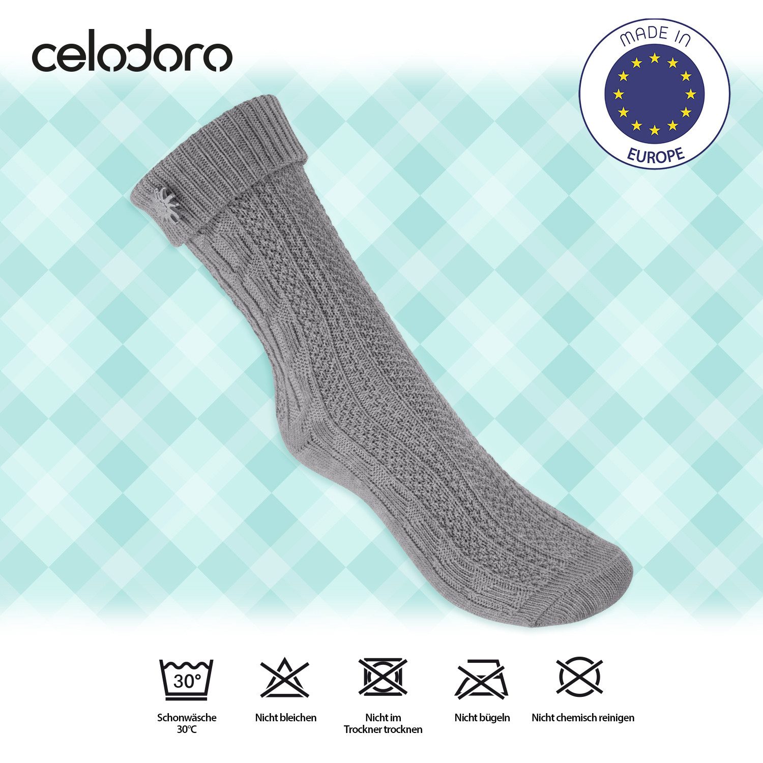 celodoro Trachtensocken Trachten Socken (2 Paar) mit Edelweiß-Pin für Damen & Herren