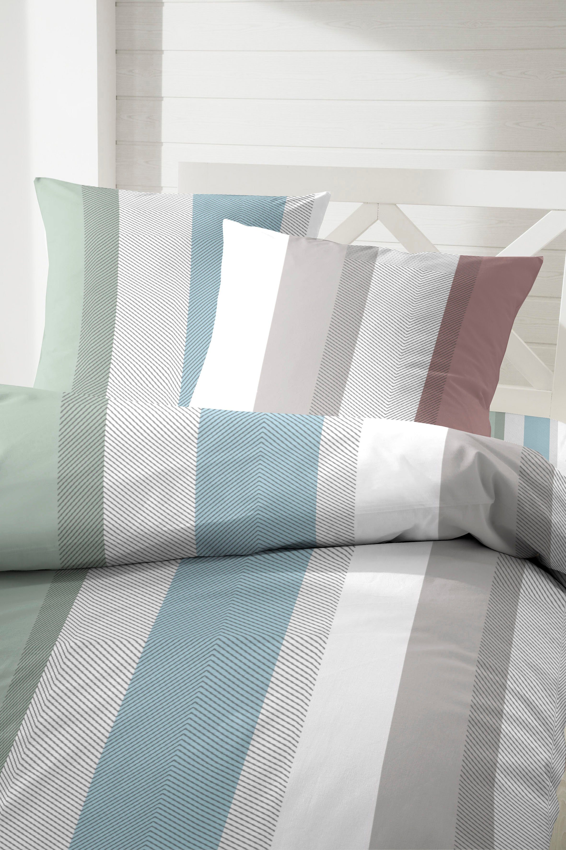 Primera Bettwäsche Mako-Satin Streifenflug, Mako-Satin, 2 teilig, mit grafischen Streifen – Bild 3 von 4