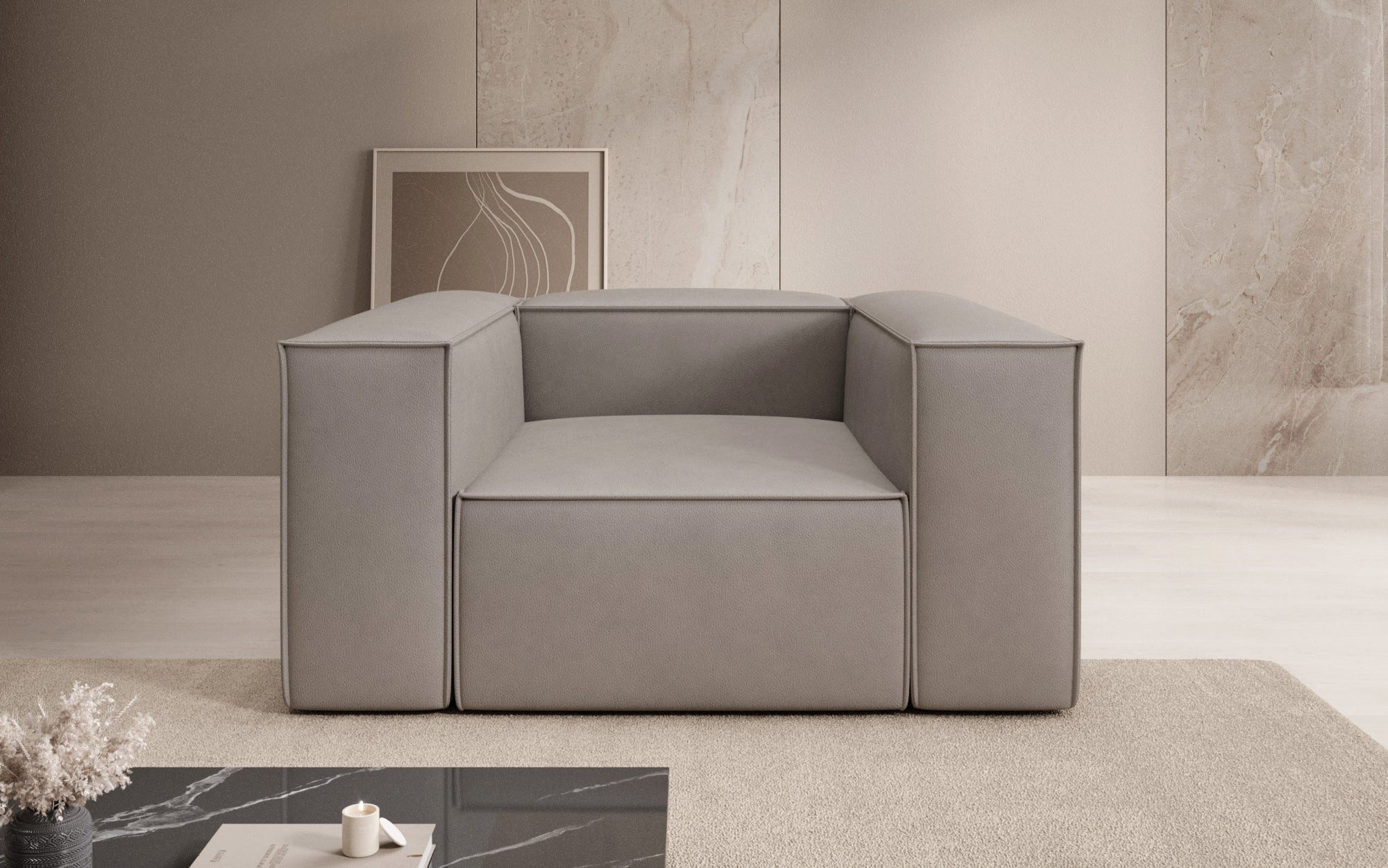 Luxusbetten24 Sessel Designer Sofa-Sessel Lesley, mit Bezug aus Echtleder