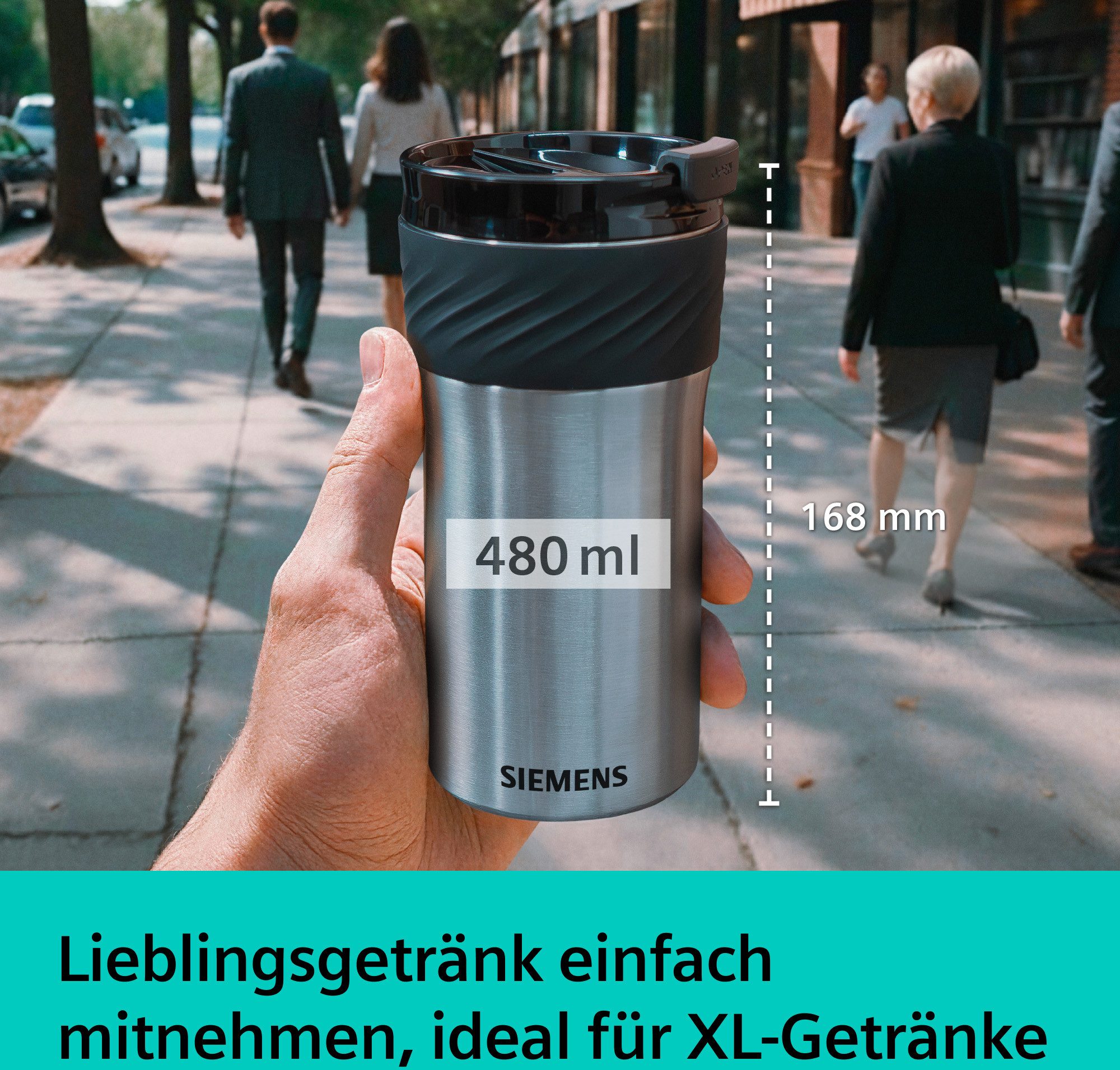 SIEMENS Thermobecher TZ40002, doppelwanding isoliert, für XL-Getränke, 480ml, auslaufsicher, spülmaschinenfest, frei von Blei, BPA und PFAS