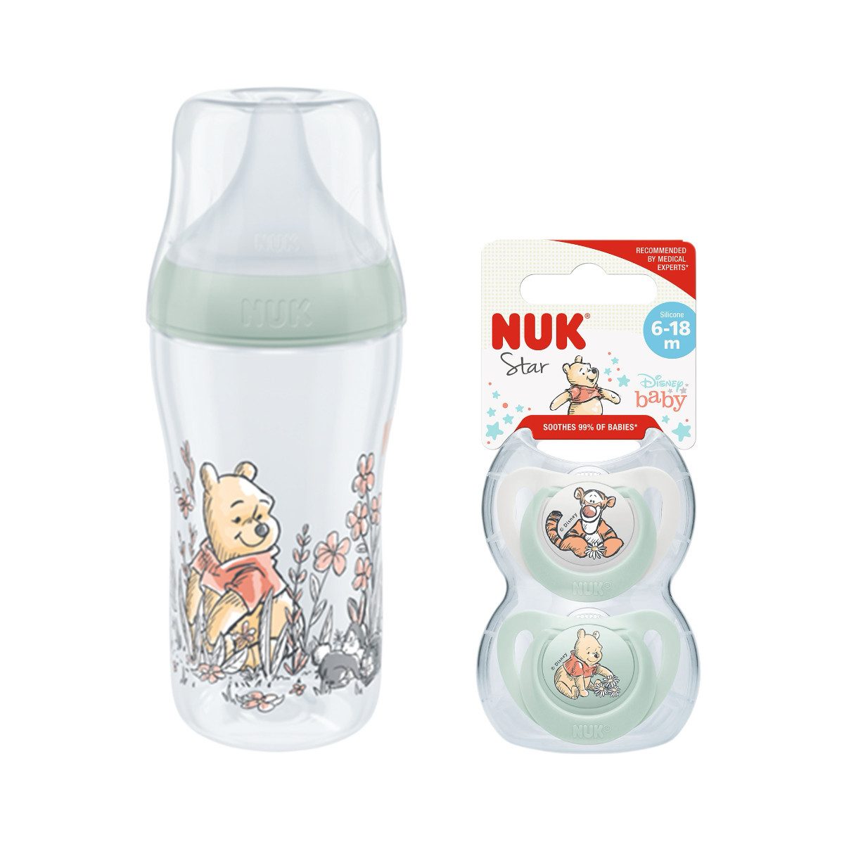 NUK Babyflasche NUK Perfect Match Flasche 3M+ mit Disney Space Schnuller Vorteilset