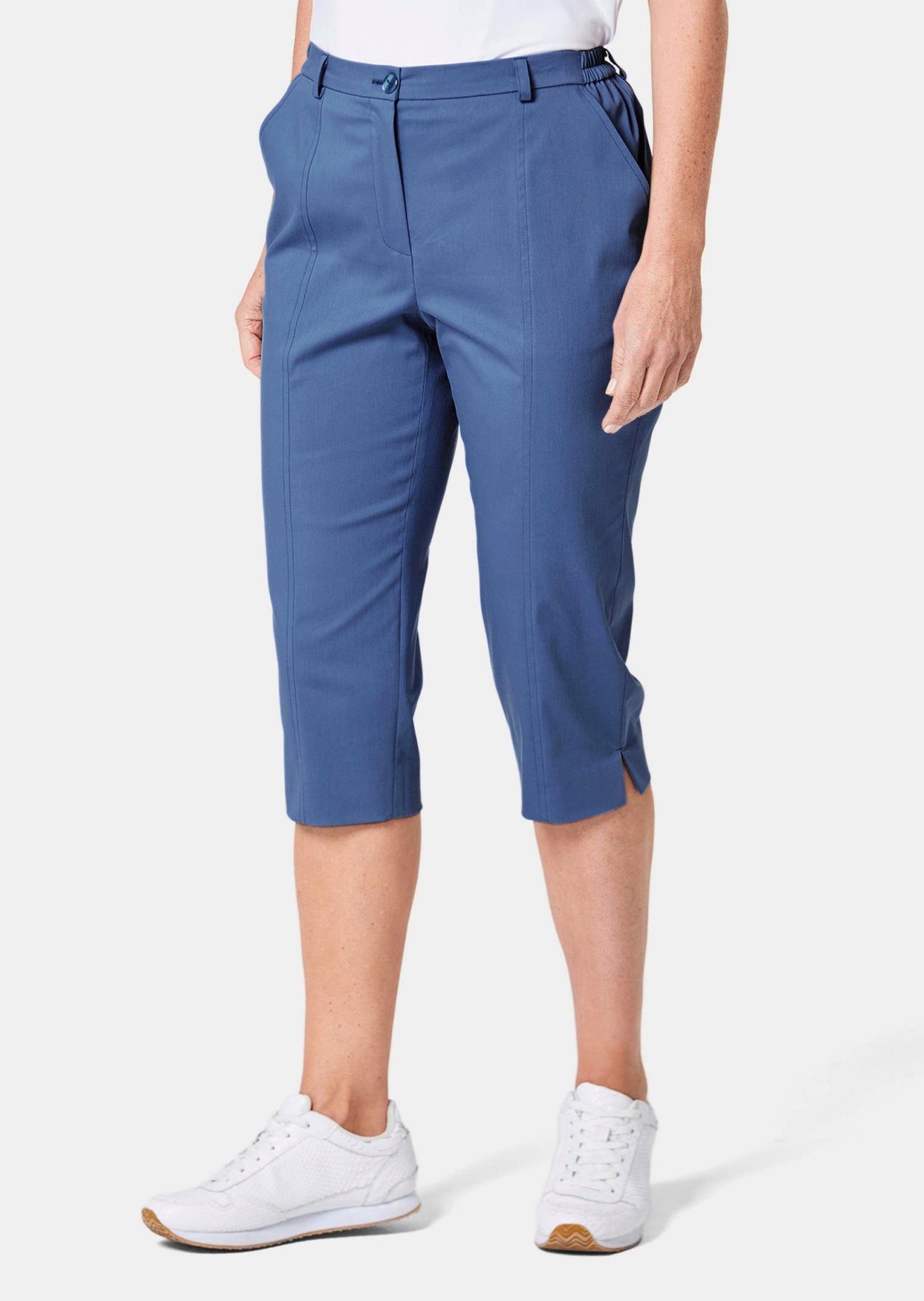 GOLDNER Caprihose Kurzgröße: Kurze Caprihose aus Satin mit Stretch Unifarbenes Design mit flexiblem Teildehnbund