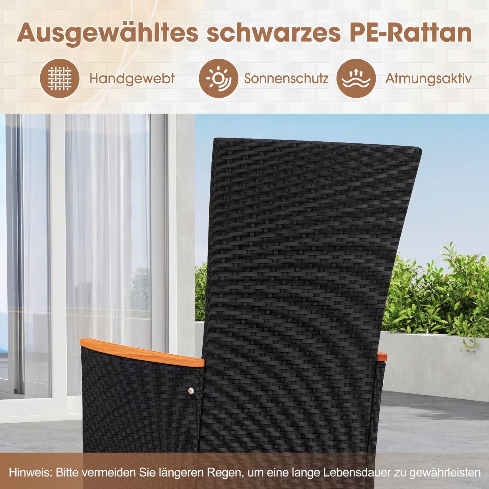 COSTWAY Rattanstuhl (2 St), Gartenstuhle rattan, Terrassenstuhle hochlehner