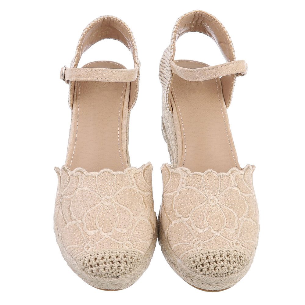 Ital-Design Beige Wedges mit Blumenstickerei – Sommerliche Eleganz Schnürpumps (89372903) Keilabsatz/Wedge Pumps in Beige