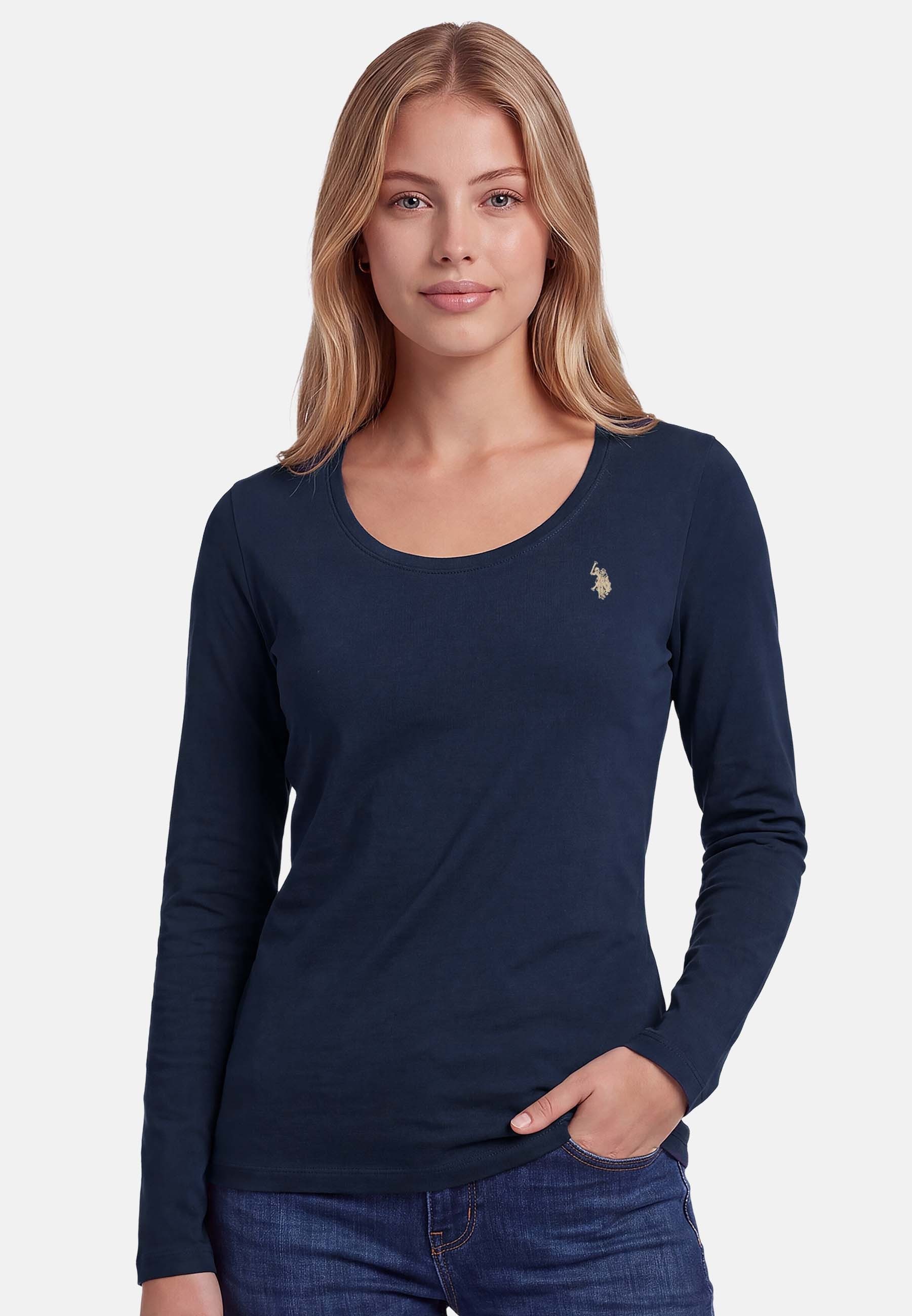 U.S. Polo Assn. Langarmshirt mit Rundhalsausschnitt und Stickereidetails Weiches Longsleeve mit elastischem Materialmix und bequemer Passform