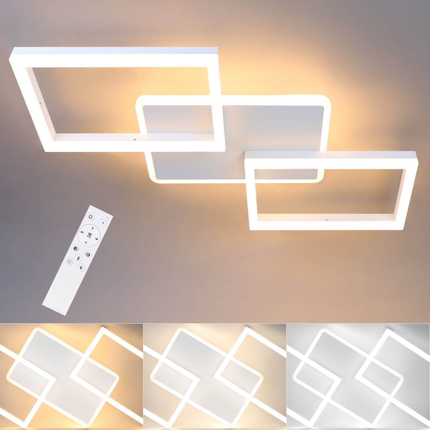 Nettlife LED Deckenleuchte Quadratisch Design aus Metall Schlafzimmerlampe Weiß