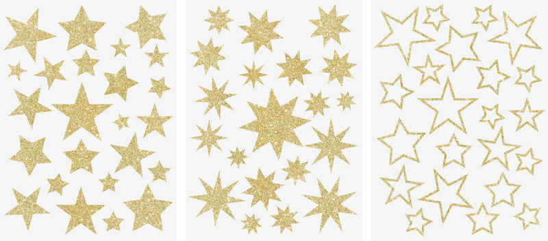 Fenstersticker Sterne, Heyda, Gold, 3 Bogen
