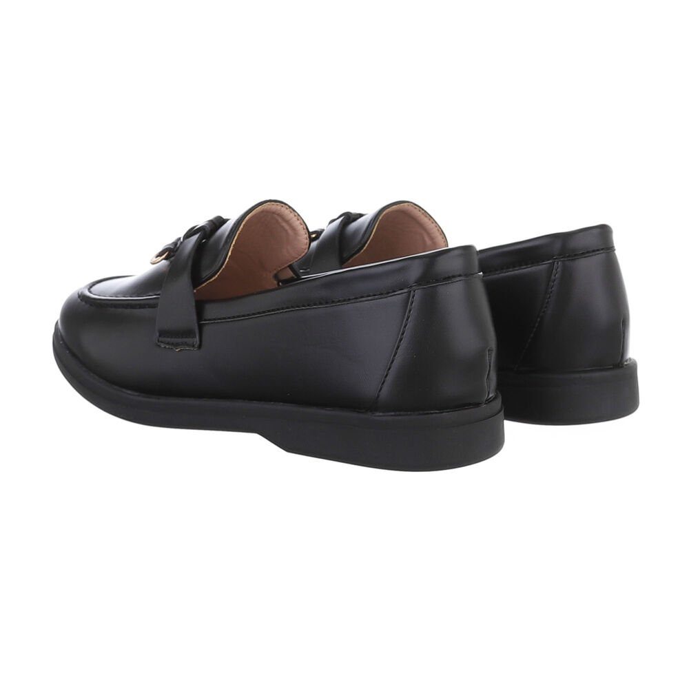 Ital-Design Damen Mokassins Freizeit Slipper Blockabsatz Mokassins in Schwarz