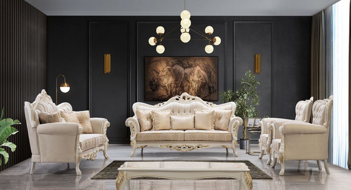 Casa Padrino - Wohnzimmer Möbel Wohnzimmer Casa Padrino Sofa Barock Luxus Einrichtung / Muster - Barock Barock Barockstil - Gold Möbel mit Weiß Barockstil Sofa elegantem im Luxus - Sofa