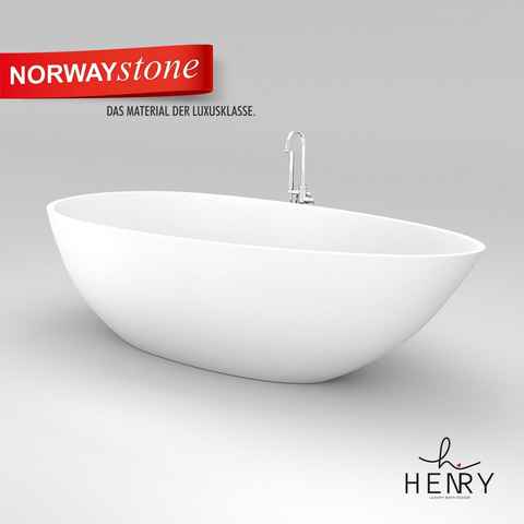 HENRY BAD Badewanne Freistehende Badewanne, Standbadewanne, Mineralguss / Solid Surface / Gussmarmor/NORWAYstone, Gesso, Matt Weiß, 1815 x 855 x 560 mm