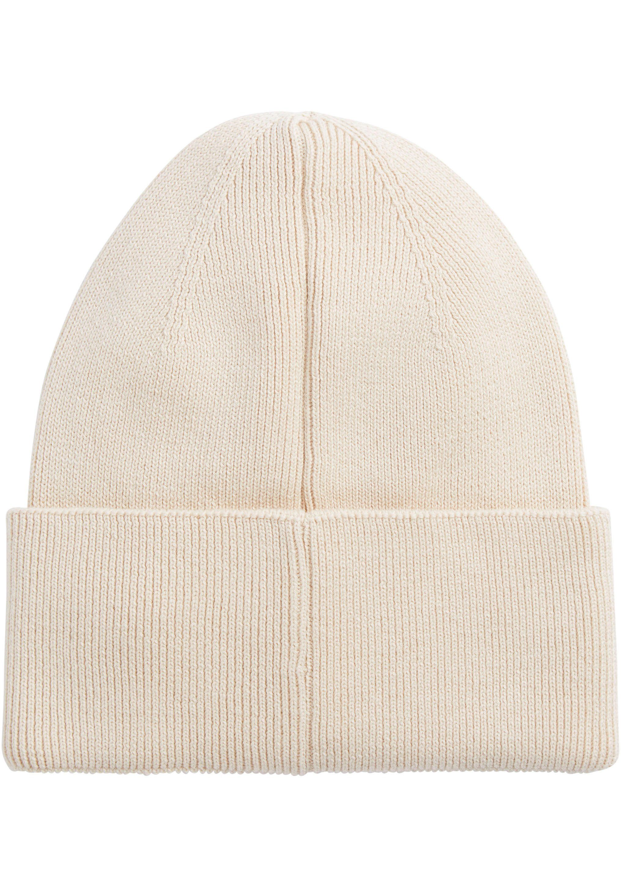 Calvin Logopatch mit Stony Klein RIB Beige COTTON Beanie BEANIE FINE