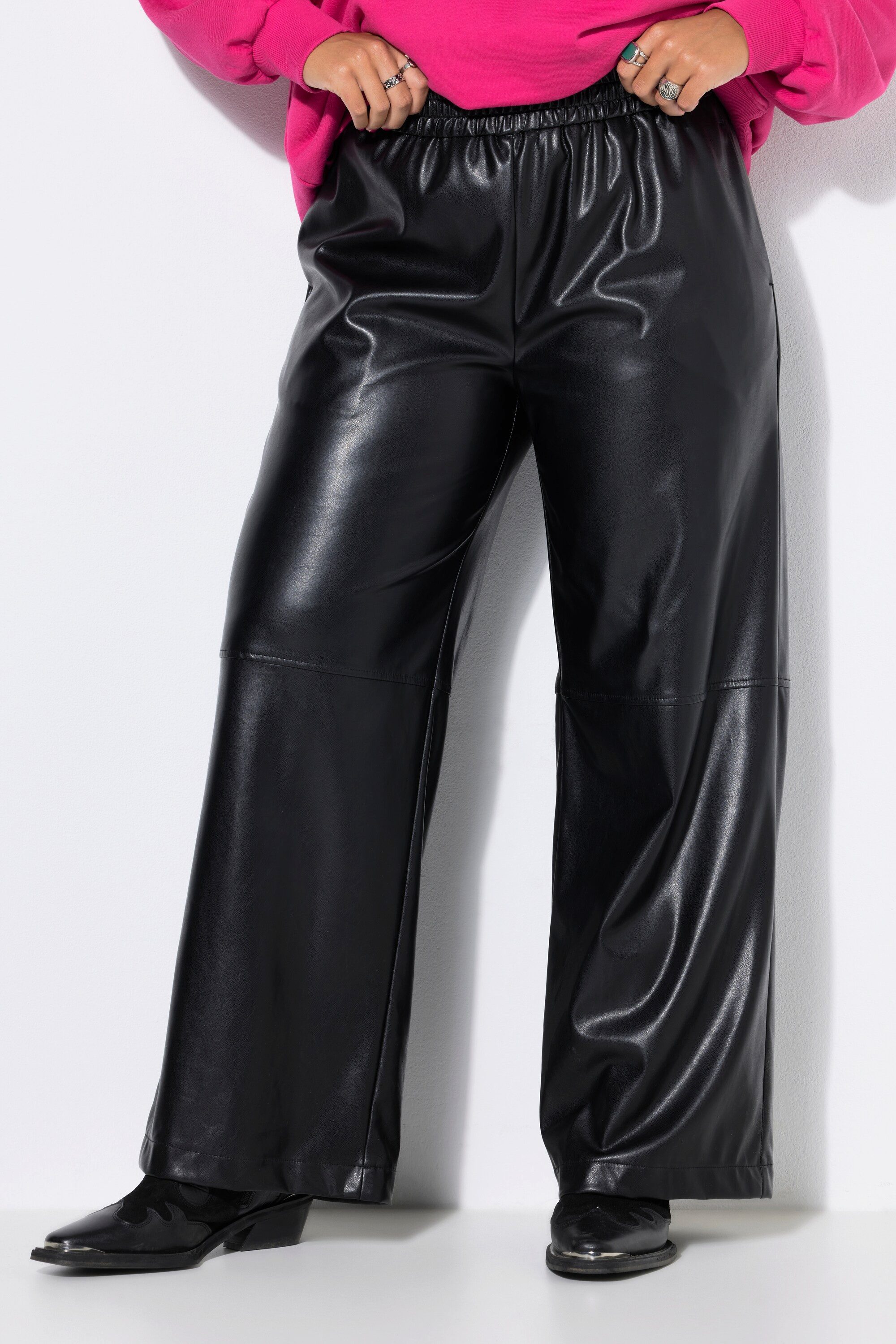 Studio Untold Schlupfhose Fake-Lederhose Wide Legs Nappaleder-Optik