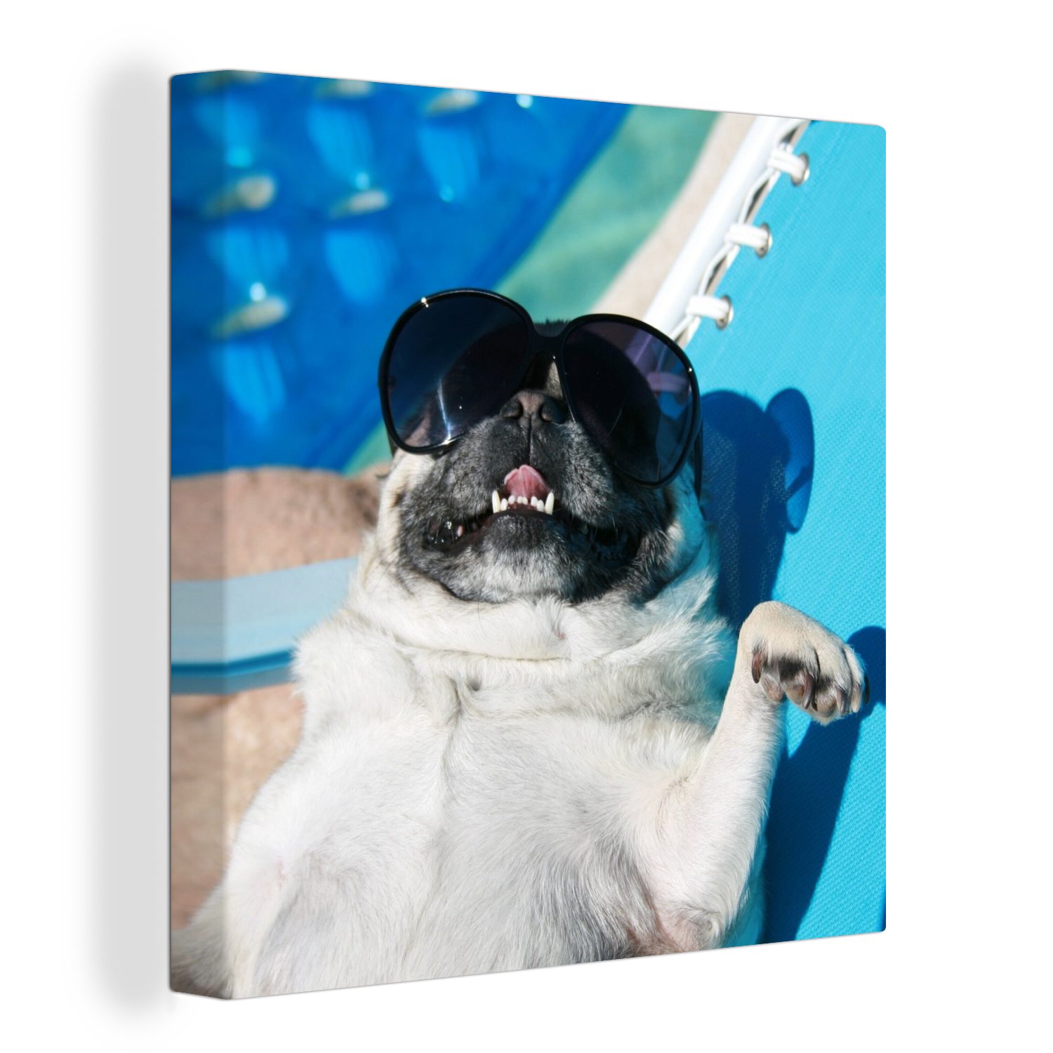 OneMillionCanvasses® Leinwandbild Hund - Bilder Mädchen - St), - für - Jungen Wohnzimmer Kinder Leinwand (1 Kind, Lustig Schlafzimmer Sonnenbrille - 