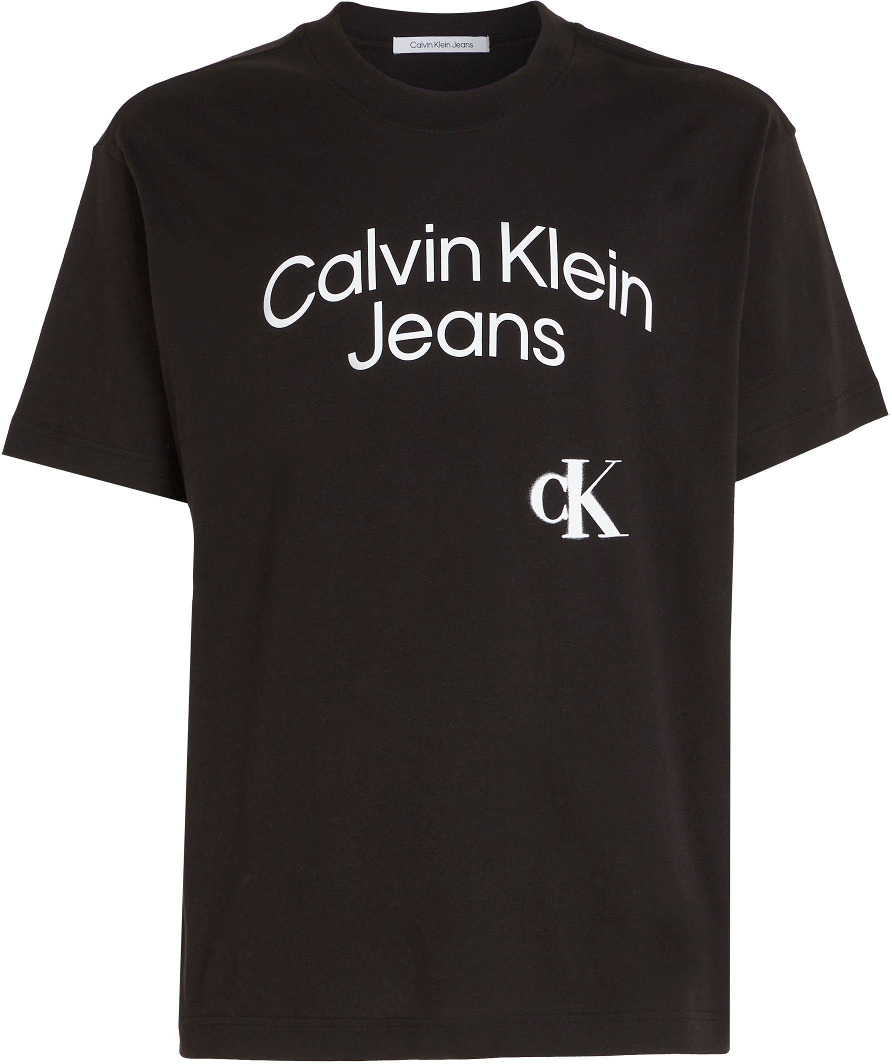 T-Shirt mit Klein Logoschriftzug großem Jeans Calvin schwarz