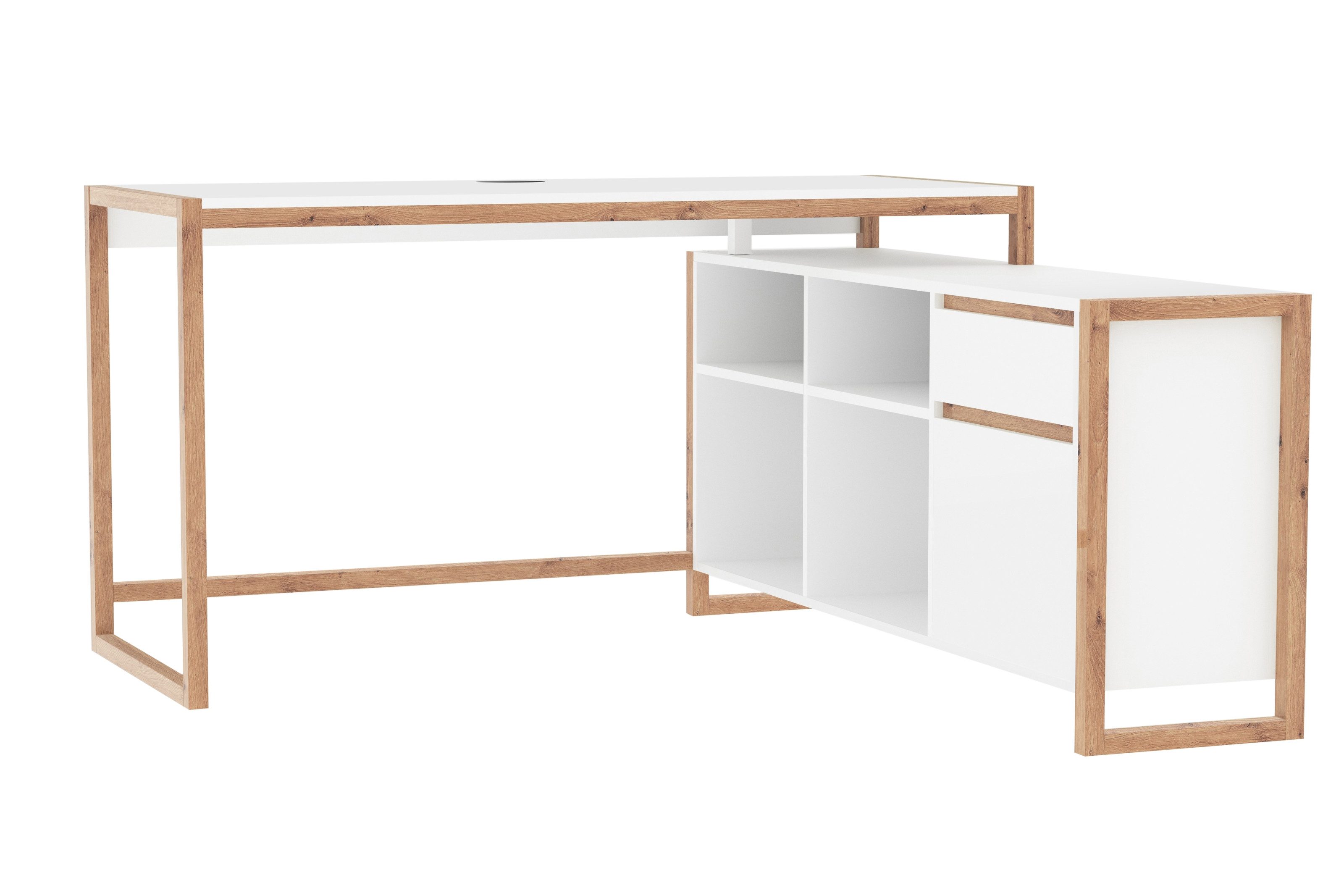 freiraum Eckschreibtisch Denver, in weiß / Dekor Artisan Oak - 139x75x139cm (BxHxT)