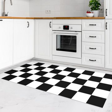 Läufer Teppich Vinyl Flur Küche Muster funktional lang modern, Bilderdepot24, Läufer - schwarz weiß glatt