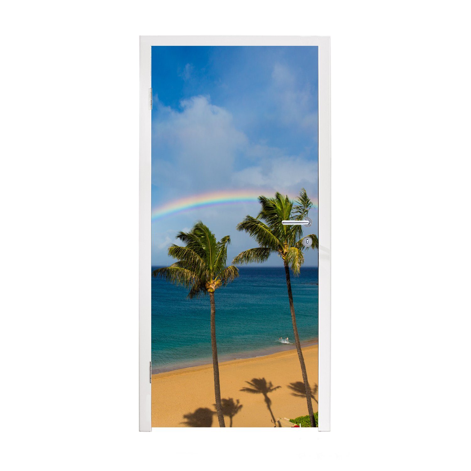MuchoWow Türtapete Regenbogen über dem Meer am Kanaapali Beach in Maui, Matt, bedruckt, (1 St), Fototapete für Tür, Türaufkleber, 75x205 cm