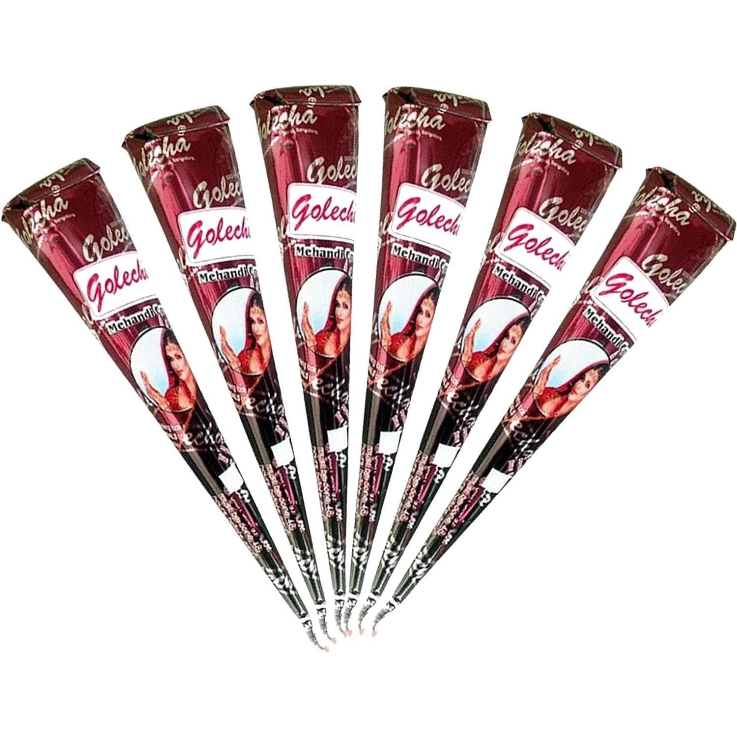 Golecha Schmuck-Tattoo Schmuck-Tattoo 6x Golecha 100% Natural Henna Paste Cones Kegel No Mix, 6-tlg., Satte Farbe, Henna Tattoo