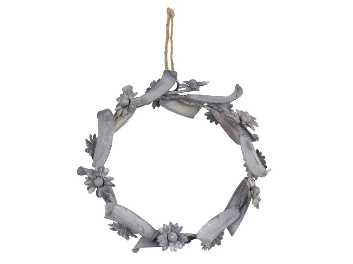 Chic Antique Dekokranz Zinkkranz Deko Kranz Metall Blumenkranz Grau Vintage, Vielseitig kombinierbar zum einfachen Aufhängen