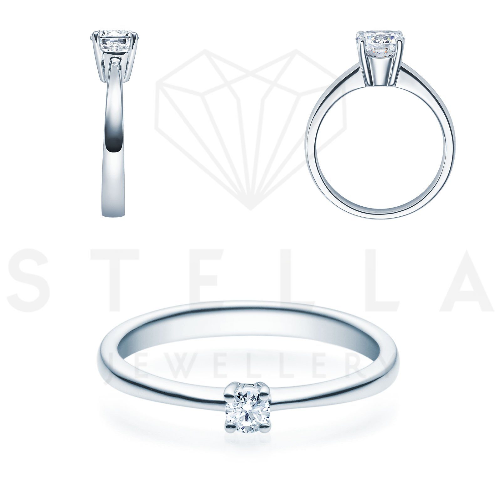 Stella-Jewellery Verlobungsring 585er Weißgold Verlobungsring Diamant Gr. 54 (inkl. Etui), mit Brillant 0,35ct. - Poliert