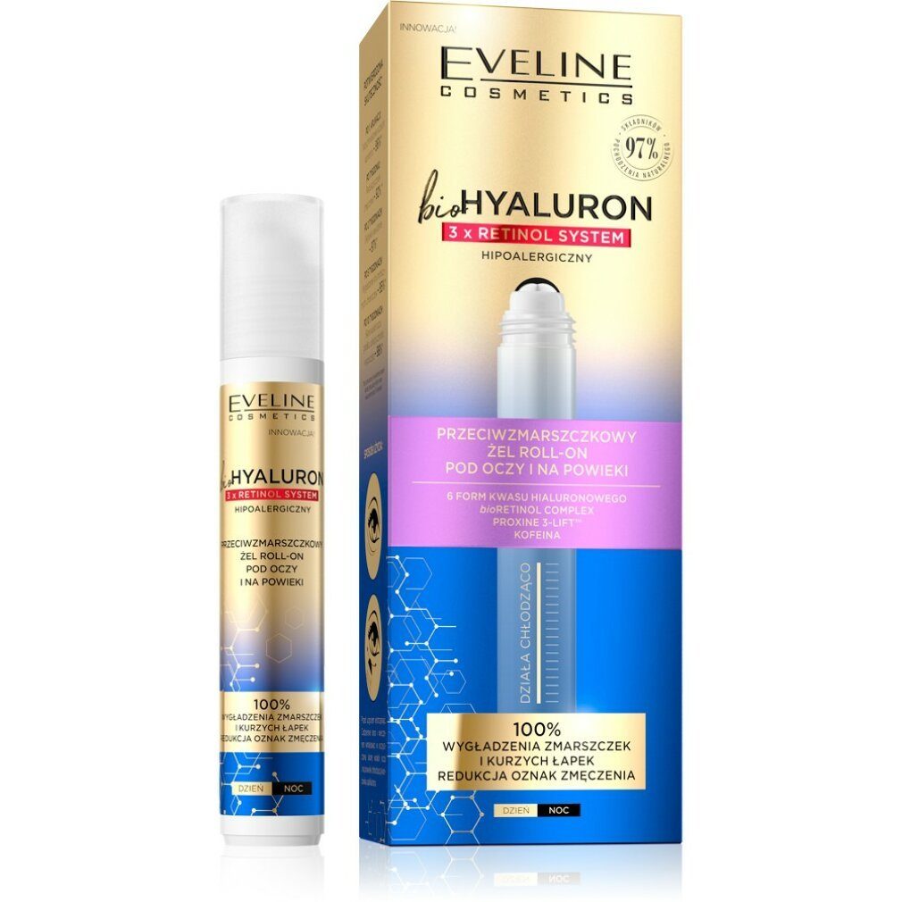 Eveline Cosmetics Tagescreme bioHYALURON 3xRetinol System Anti-Falten Roll Augenlidgel 15ml