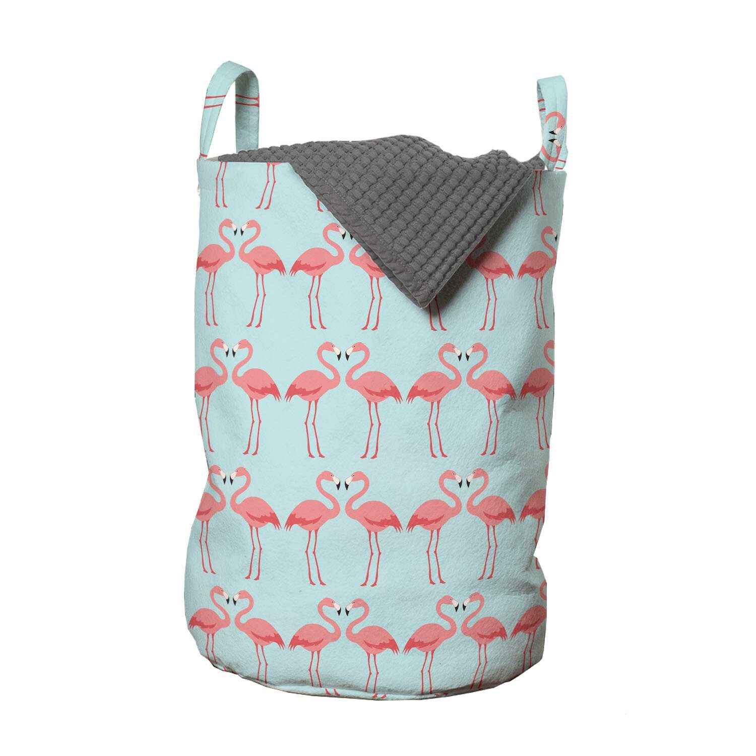 Abakuhaus Wäschesäckchen Wäschekorb mit Griffen Waschsalons, Coral und Vögel Aqua Kordelzugverschluss Flamingo für