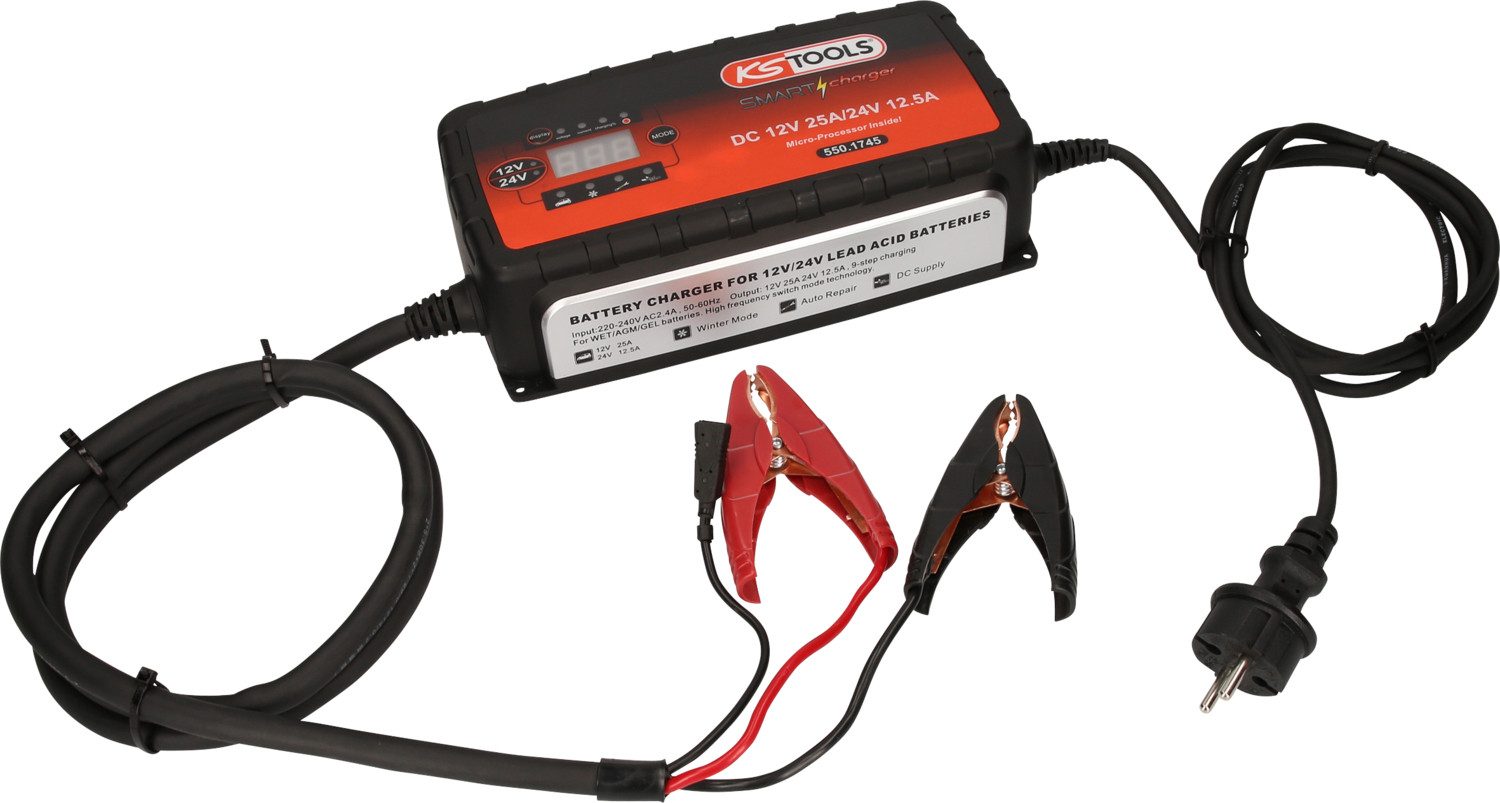 KS Tools 12V + 24V SMARTcharger Hochfrequenz-Batterieladegerät 25A/12,5A (550 Werkzeug-Akku-Ladetechnik