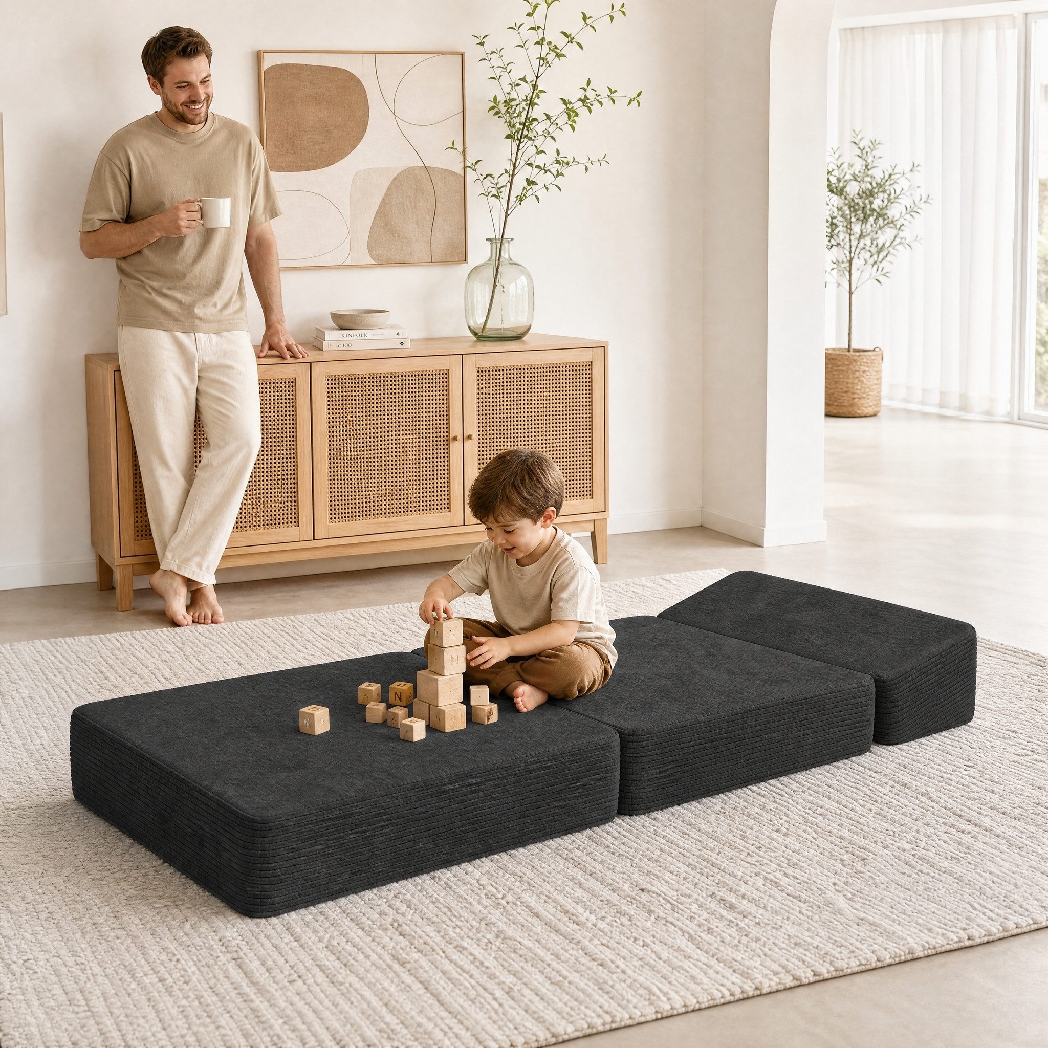 HOMALL Loungesofa Cord Bodensofa 1-Sitzer mit Liegefunktion Lounge Sofa, Flexibel kombinierbar, weicher Cordbezug, ohne Armlehnen, Einzelbettfunktion