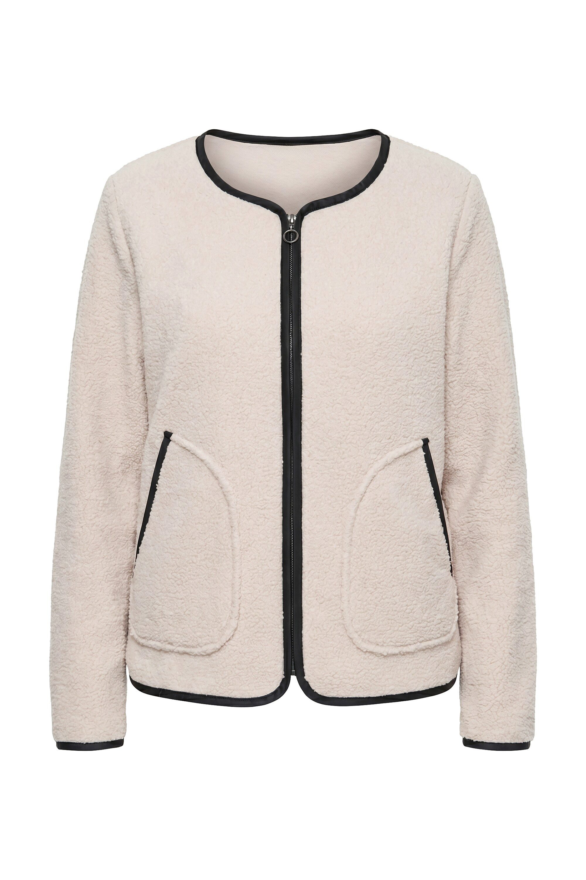 Ulla Popken Fleecejacke Teddyjacke Lederoptik-Piping Rundhals Langarm – Bild 2 von 3