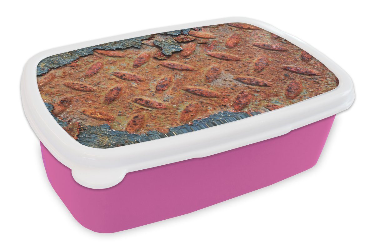 MuchoWow Lunchbox Diamantplatte - Beton - Vintage - Rost, Kunststoff, (2-tlg), Brotbox für Erwachsene, Brotdose Kinder, Snackbox, Mädchen, Kunststoff rosa