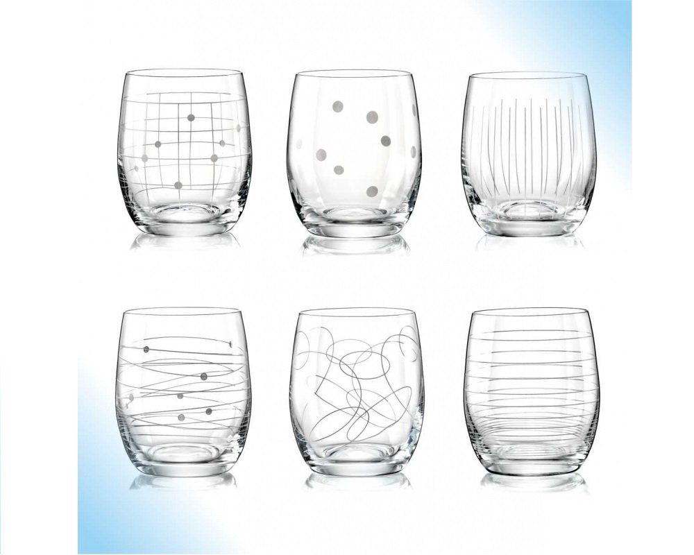 Crystalex Becher Wassergläser Whiskygläser Elements 300 ml 6er Set, 6-tlg., Kristallglas, 6 verschiedene Ornamente eingraviert