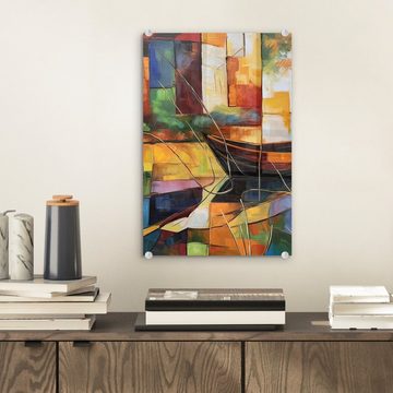 MuchoWow Acrylglasbild Abstrakt - Kunst - Boot - Farben, (1 St), Glasbilder - Bilder auf Glas Wandbild - Foto auf Glas - Wanddekoration