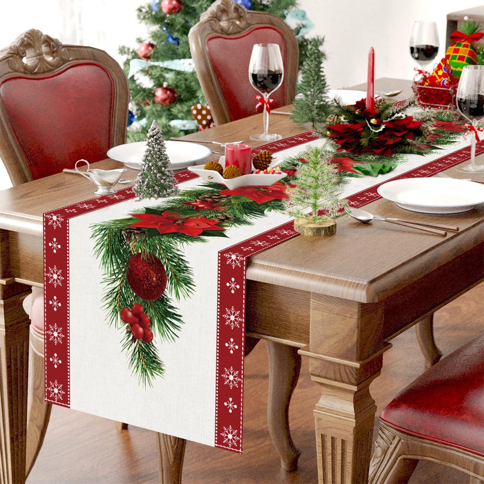 Coonoor Tischläufer Roter Leinen-Weihnachtstischläufer 230 x günstig online kaufen