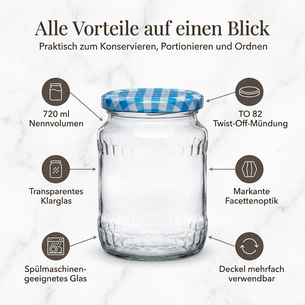 gouveo Einmachglas Vorratsgläser 720 ml Klassik mit Schraub-Deckel - Große Einmachgläser, (24-tlg., schwarz BlueSeal), auslaufsicher – Bild 3 von 5