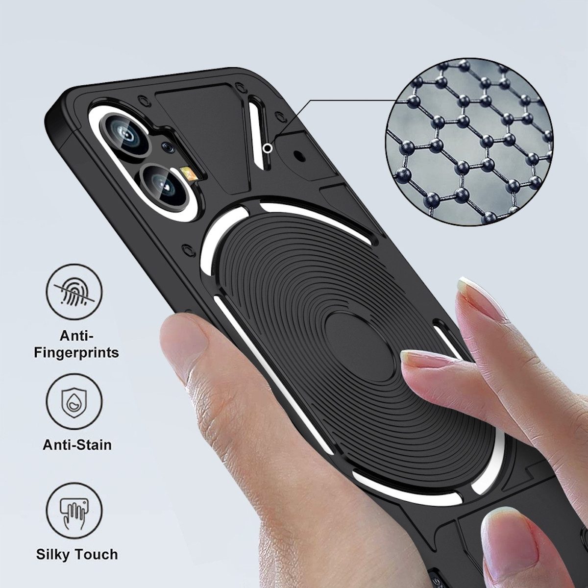 Wigento Handyhülle Für Nothing Phone 1 Kunststoff PC Case Design Tasche Hülle Schwarz
