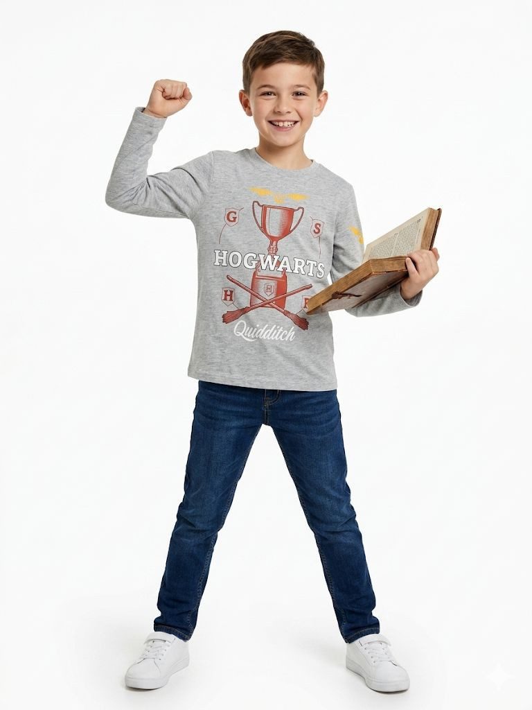 Harry Potter Longsleeve Harry Potter Kinder Langarmshirt – Offizielles Shirt Grau/Blau Harry Potter langarm Kinder T-Shirt